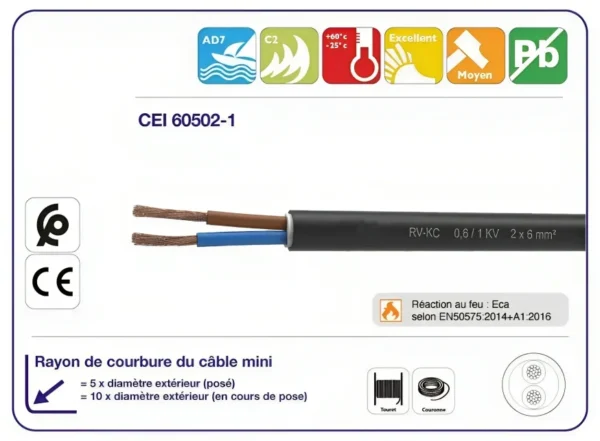 Câble rigide cuivre U-1000 R2V